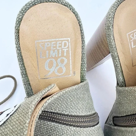 SPEED LIMIT 98 Green Denim Cherry Rainbow Patch Lace Up Heeled Booties - Picture 7 of 8